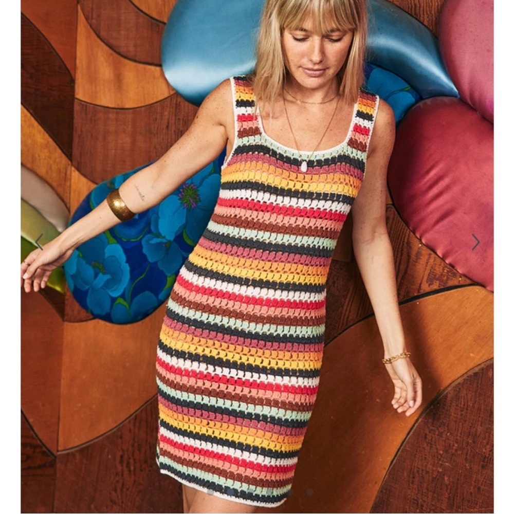 Striped Crochet Mini Dress in Multicolor